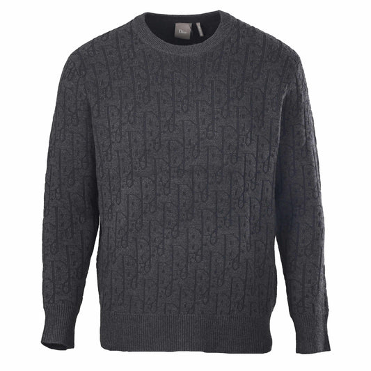 Christian Dior Textured Jacquard Crewneck Sweater with All-Over Pattern, Statement Knitwear