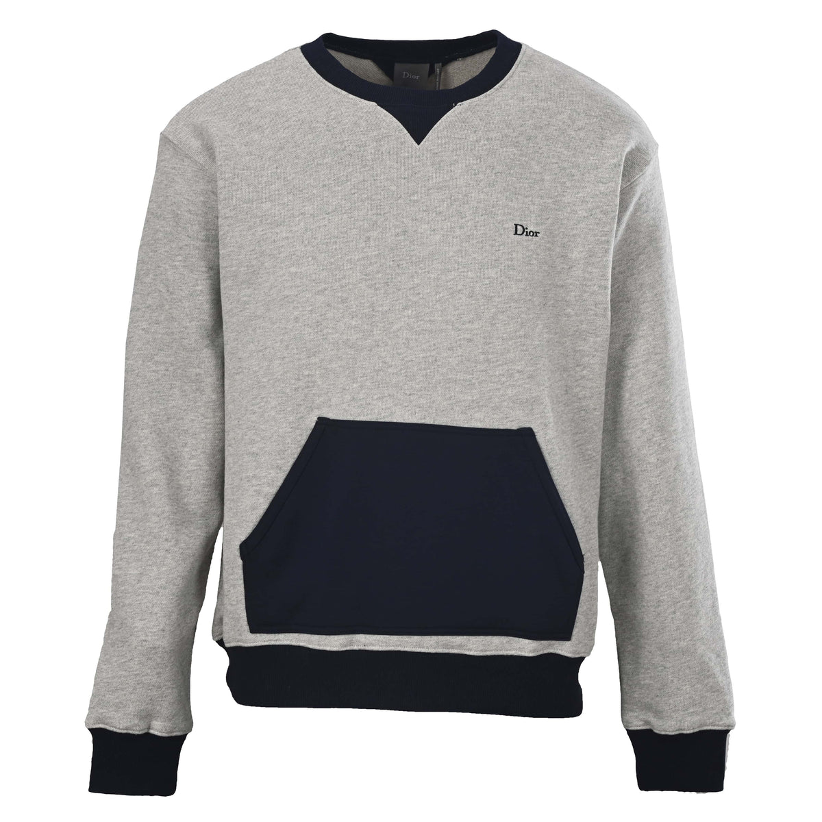 Christian Dior Contrast Pocket Crewneck Sweatshirt, Mixed-Pattern Embroidery Casual Streetwear Top