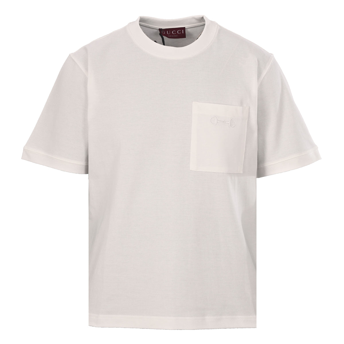 Gucci White Cotton Piqué Horsebit Embroidered Pocket T-Shirt