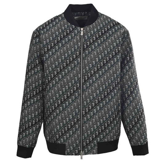 Christian Dior All-Over Jacquard Zip-Up Jacket with Baseball Collar, Casual Streetwear Outerwear