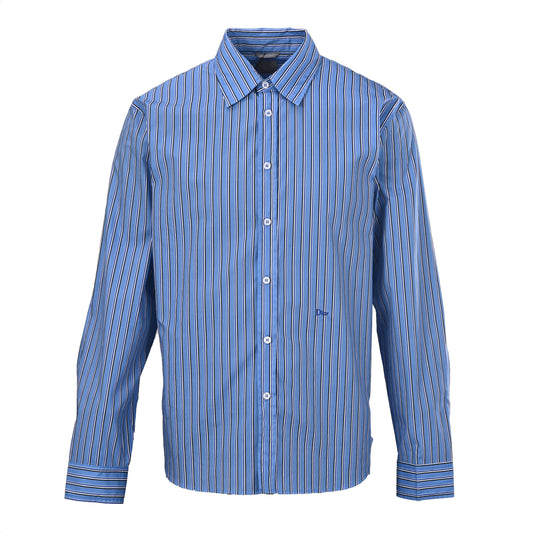 Christian Dior Blue Vertical Stripe Long-Sleeve Shirt