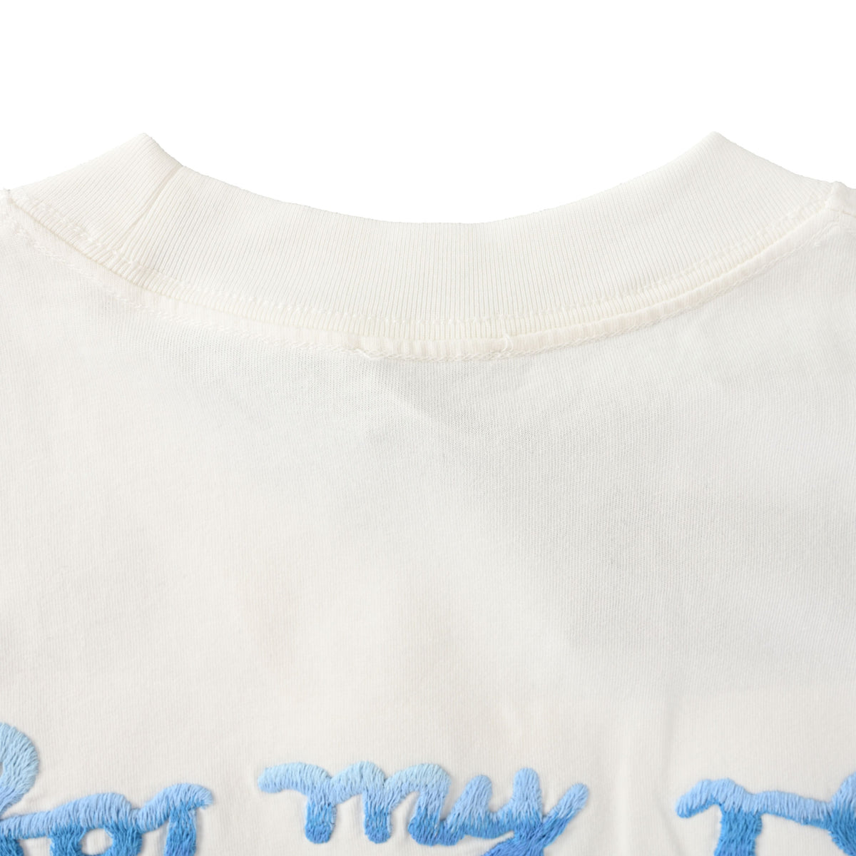 Christian Dior Blue Gradient Graffiti Embroidered T-Shirt with Front and Back Artwork for Statement Streetwear
