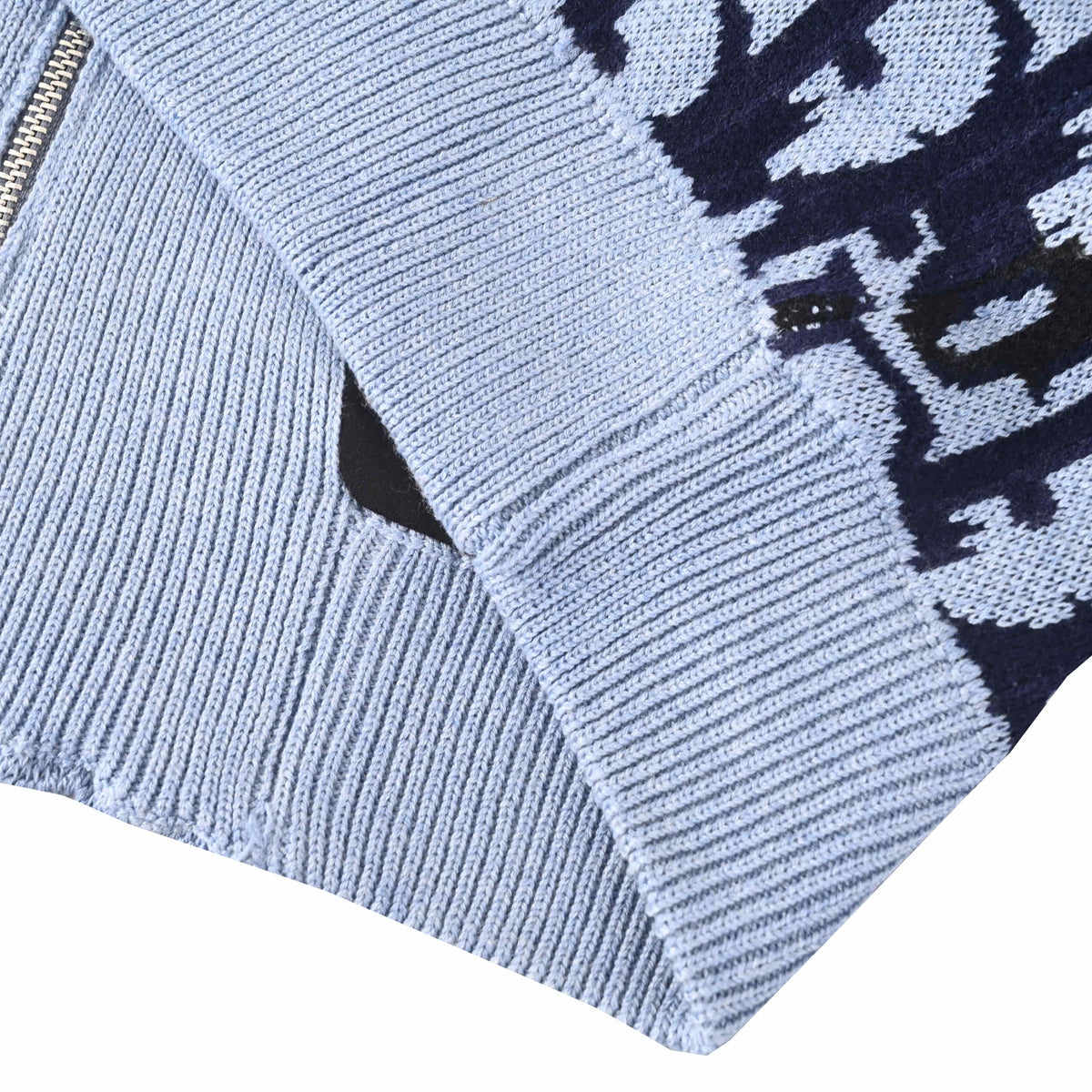 Christian Dior Gradient Monogram Jacquard Zip-Up Cardigan with Crewneck and All-Over Pattern