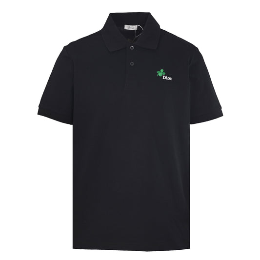 Christian Dior Clover Motif and Letter Embroidered Polo Shirt with Short Sleeves for Refined Weekend Styling