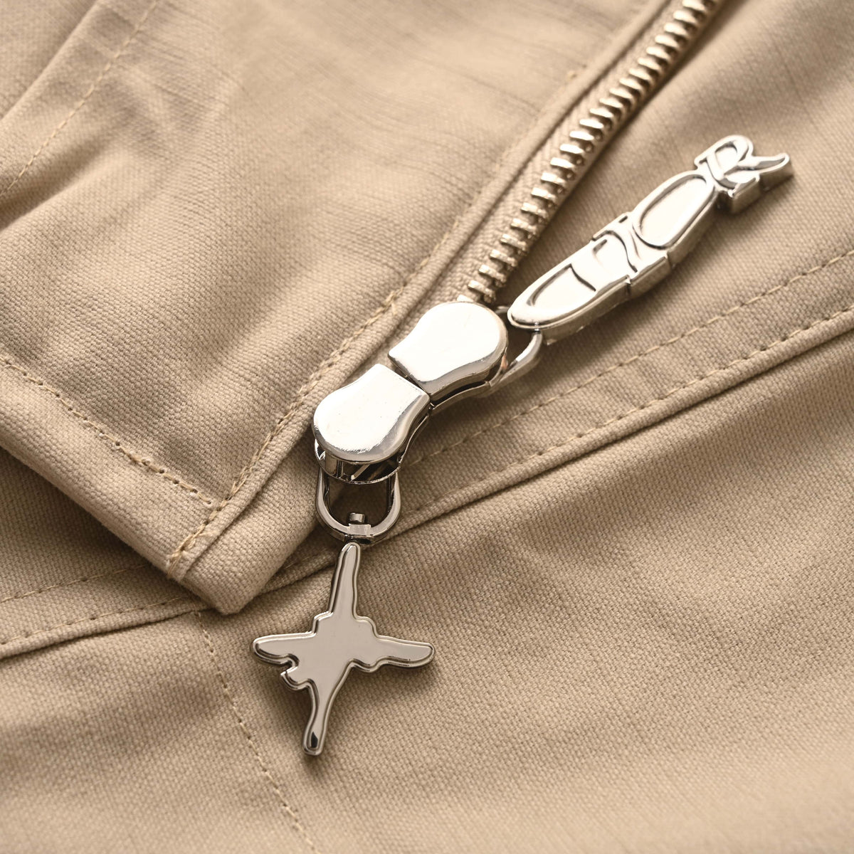 Christian Dior Collaboration Canvas Hooded Zip-Up Jacket, Embroidered Emblem Streetwear Outerwear