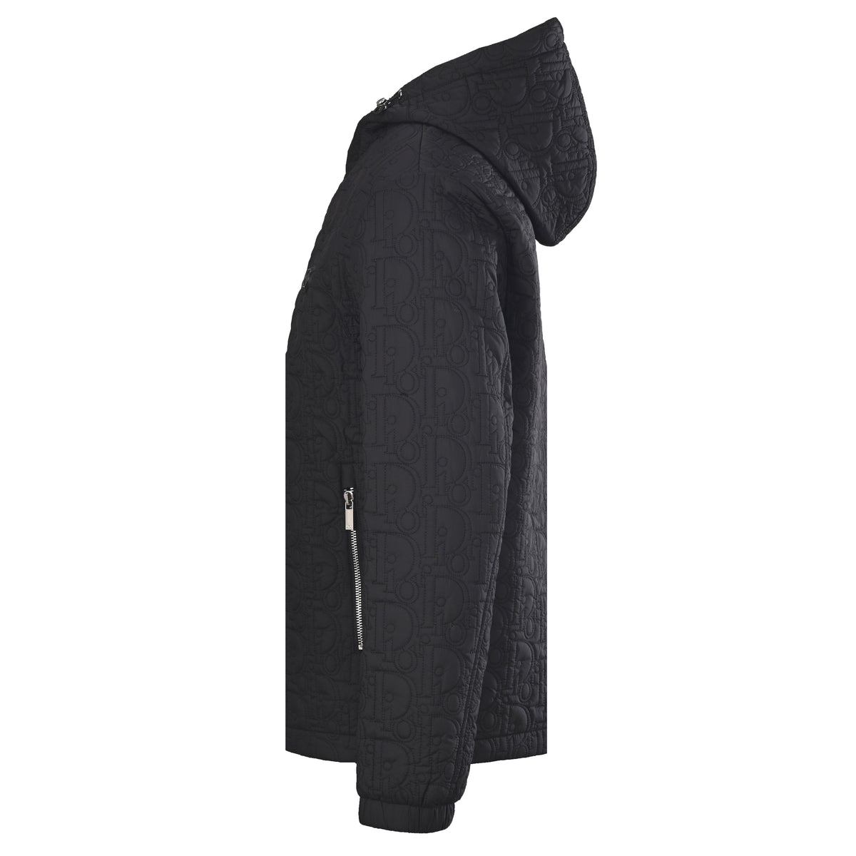 Christian Dior Embossed Quilted Hooded Zip-Up Jacket with CD Chest Detail, Casual Streetwear Outerwear