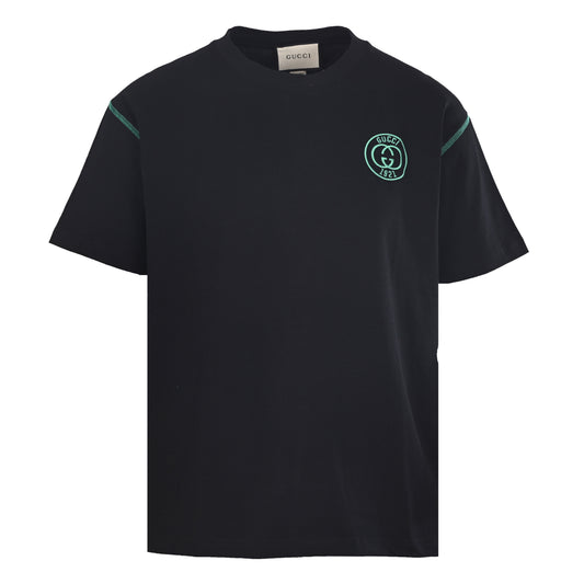 Gucci Black 1921 GG Embroidered Logo Crewneck T-Shirt