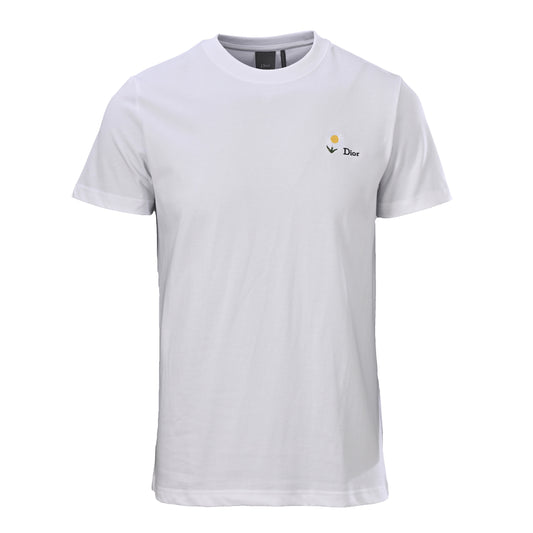 Christian Dior CD Daisy Embroidered Crew Neck T-Shirt | Floral Embroidery Casual Statement Tee