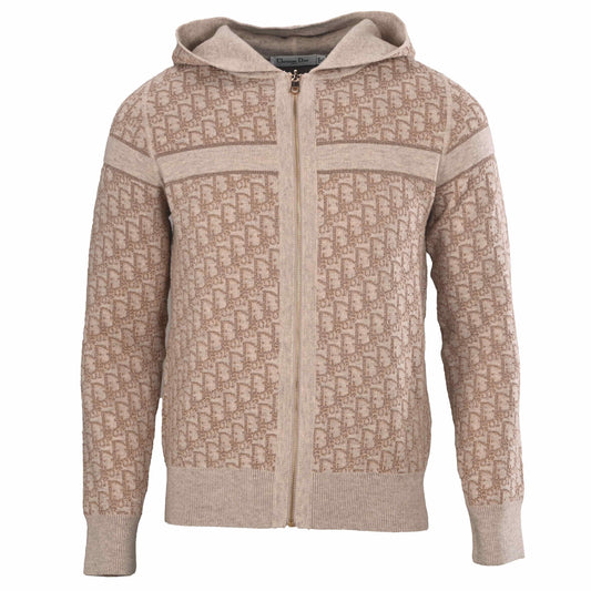 Christian Dior Hooded Reversible Knit Jacket with Monogram Jacquard, Patterned Casual Layering Outerwear