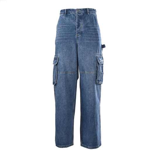 Christian Dior Workwear-Inspired Denim Jeans with Embroidered Pocket Detail and Full-Length Design
