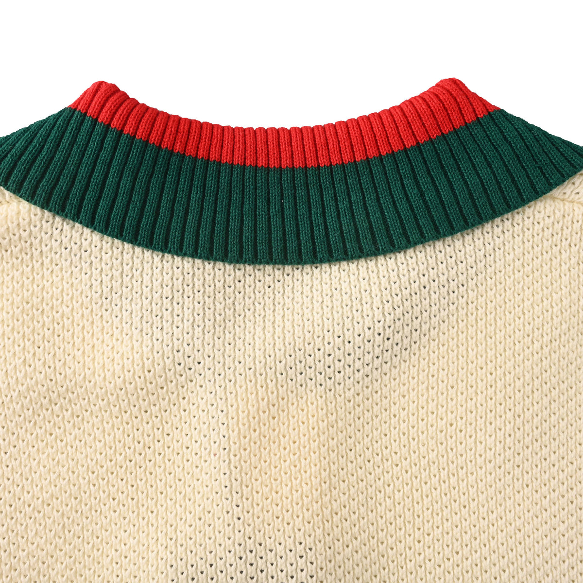 Gucci Ivory GG Embroidered Patch Striped Trim Cotton Knit Polo Shirt