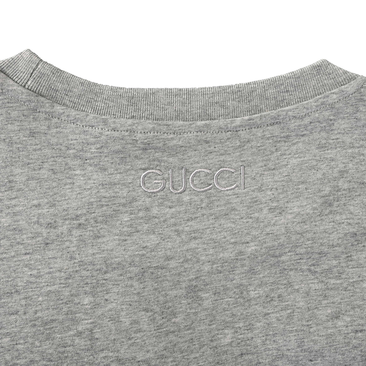 Gucci Heather Grey Striped Shoulder Tape Cotton Crewneck T-Shirt