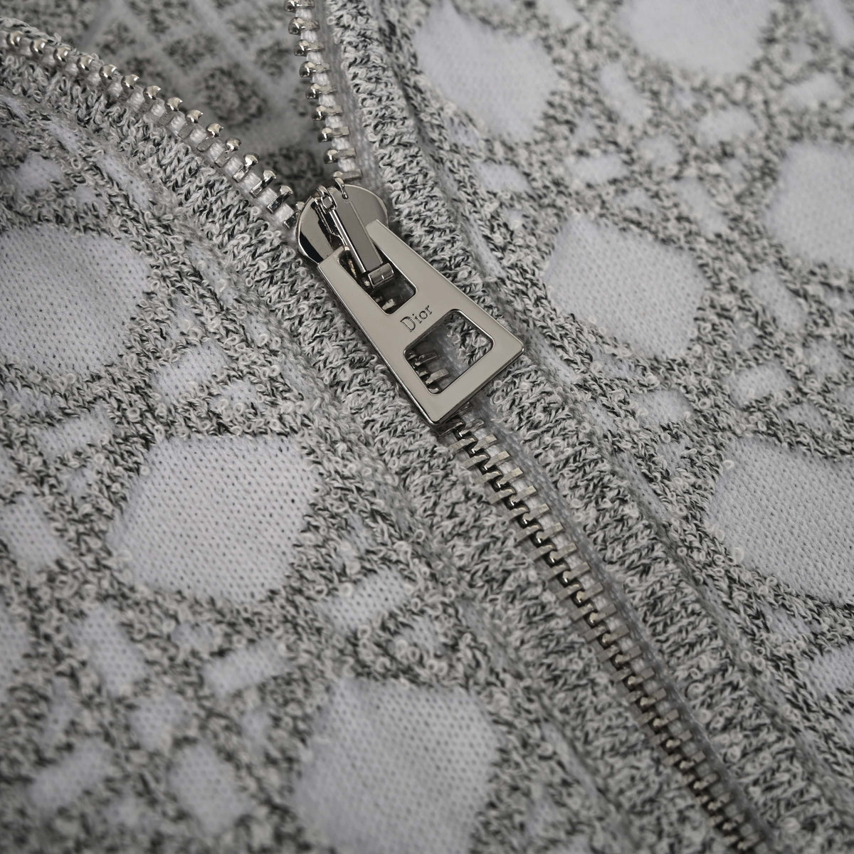 Christian Dior Grey and White Cannage Knit Zip-Up Jacket, Patterned Knitwear for Smart Casual Layering