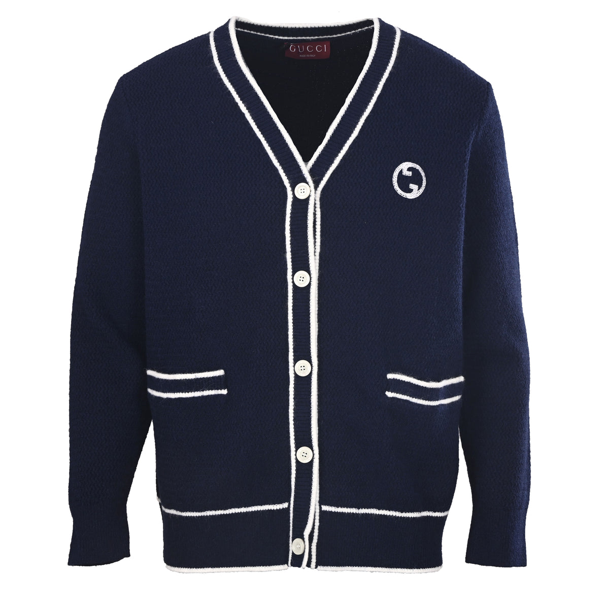 Gucci Unisex GG Embroidered Contrast Stripe Cardigan