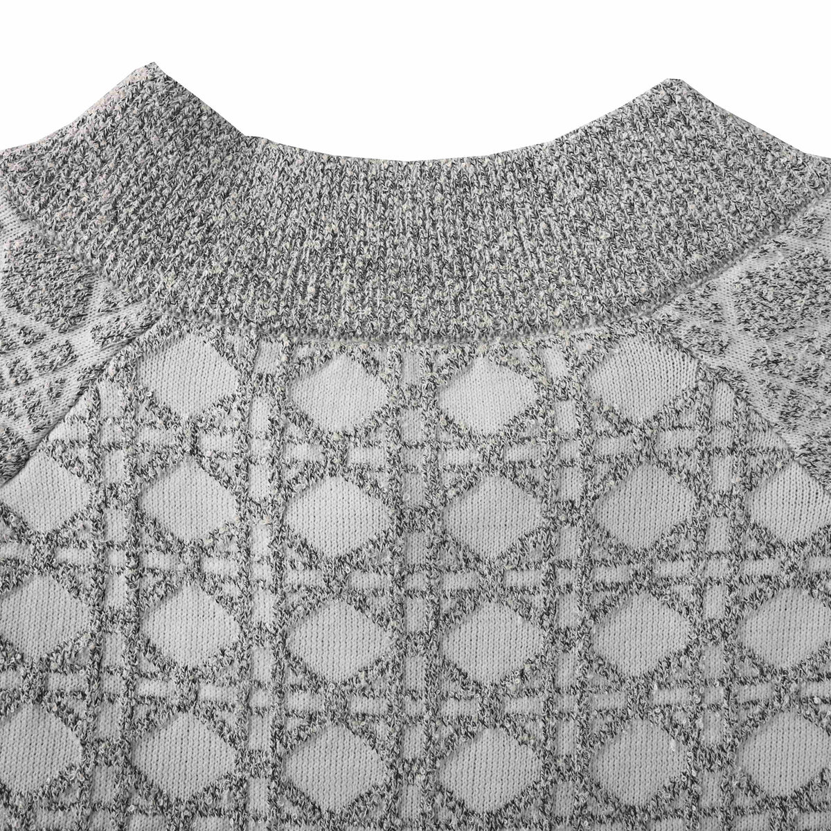 Christian Dior Grey and White Cannage Knit Zip-Up Jacket, Patterned Knitwear for Smart Casual Layering