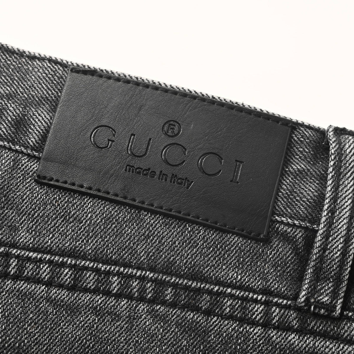 Gucci Washed Grey Horsebit Detail Straight-Leg Jeans