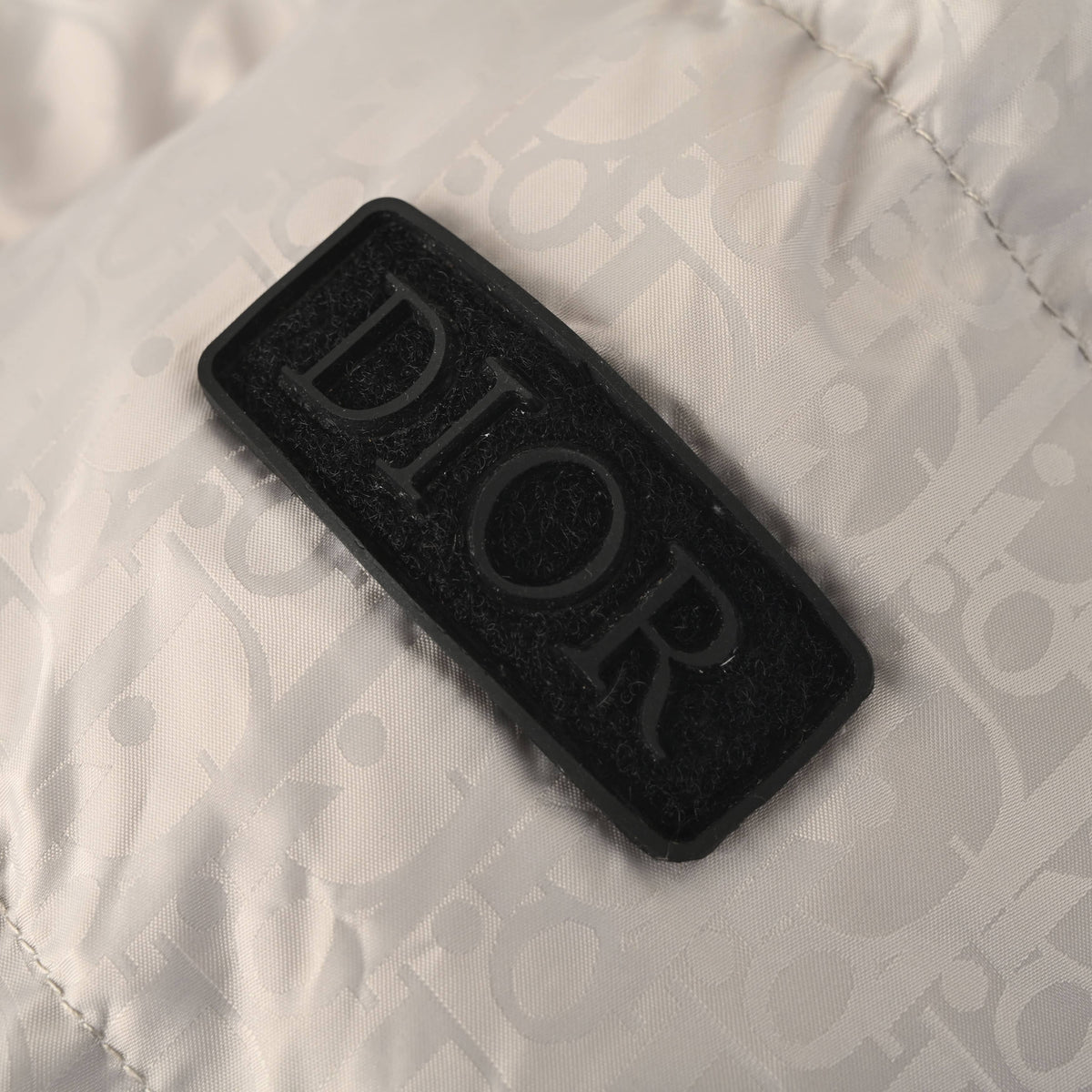 Christian Dior Silver Grey Monogram Down Jacket with Stand Collar, Winter Outerwear
