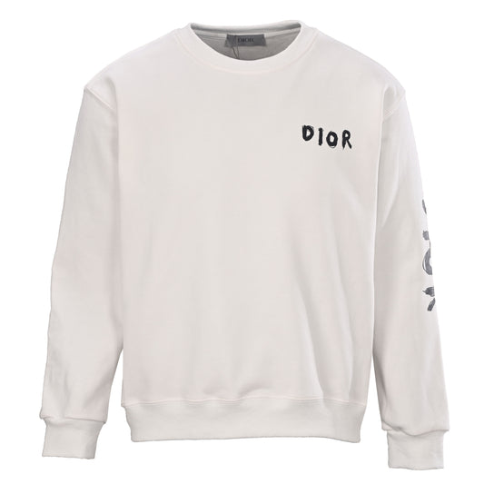 Christian Dior Crewneck Pullover with Sleeve Lettering, Casual Sweatshirt for Streetwear Layering