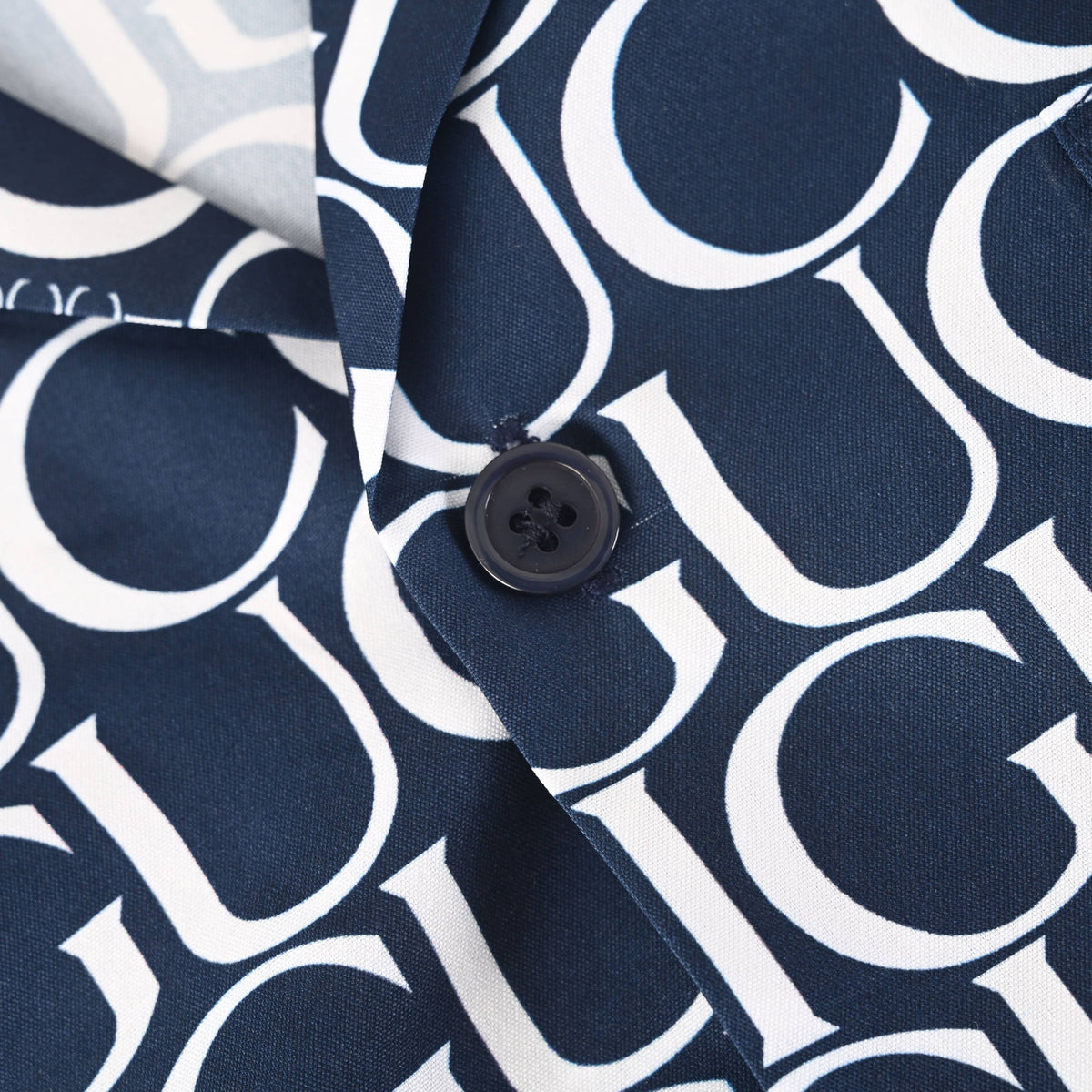Gucci Navy All-Over Logo Print Short-Sleeve Camp Collar Shirt