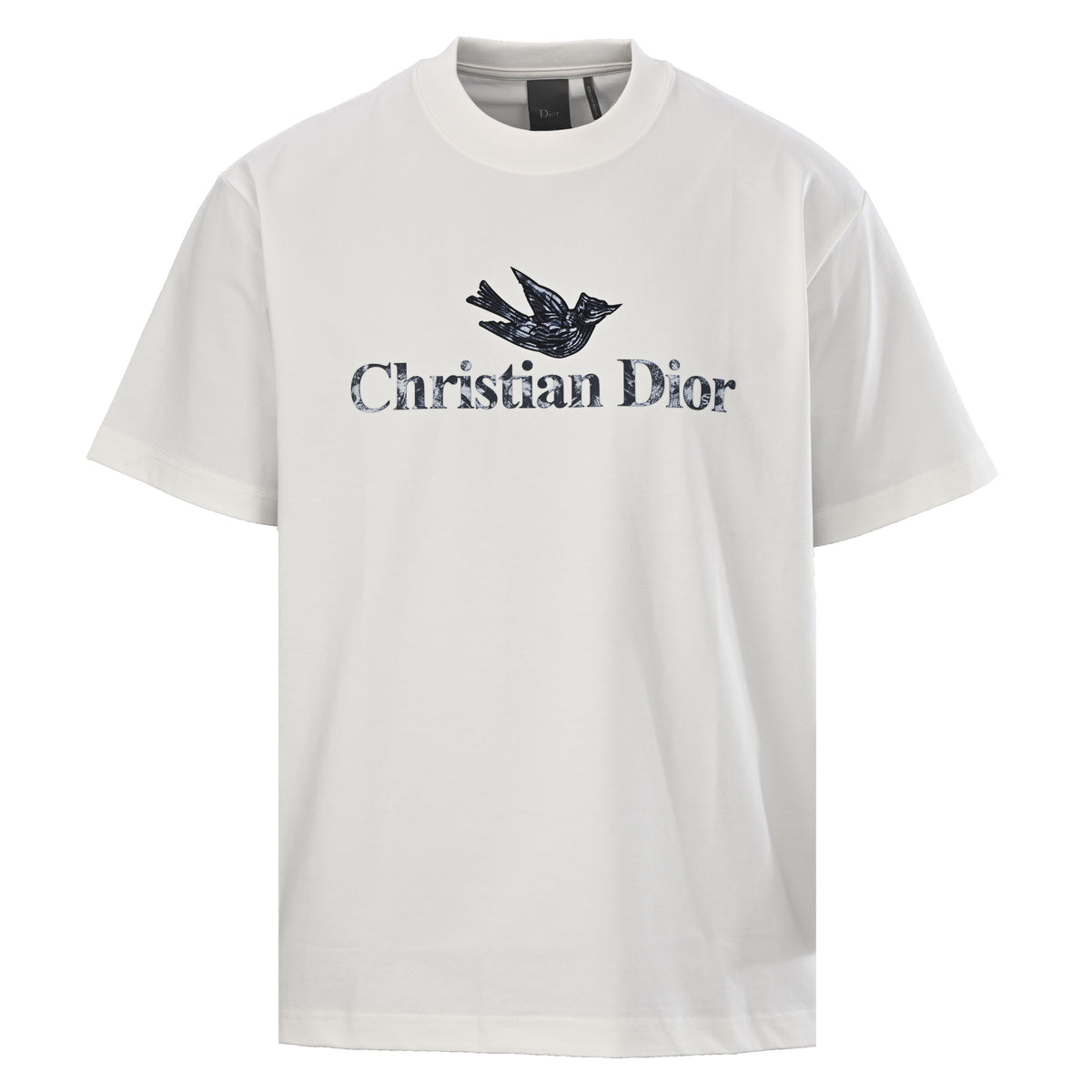 Christian Dior Flying Bird Motif T-Shirt, Ink Art Graphic and Lettering Print Short Sleeve Tee