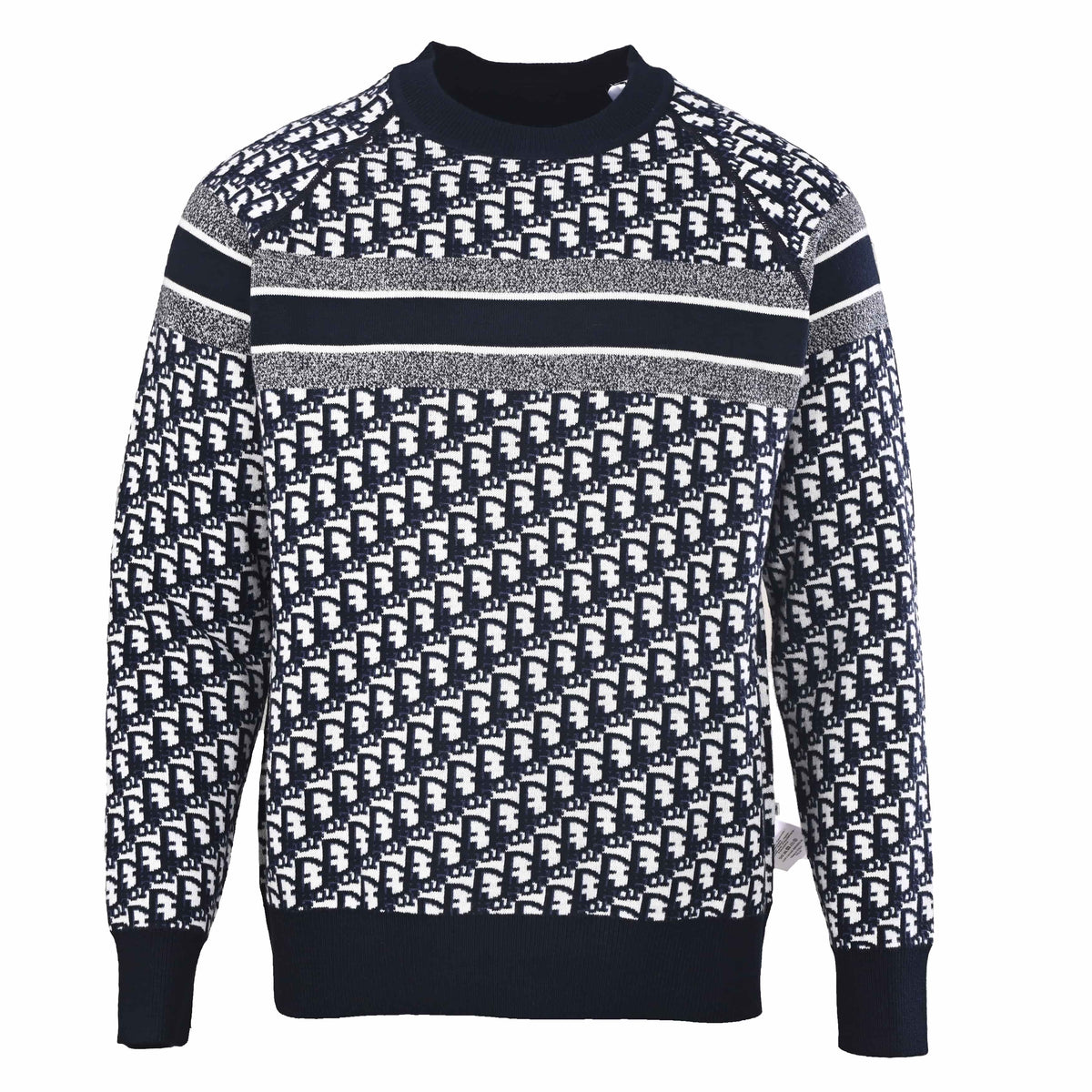 Christian Dior Reversible Monogram Jacquard Sweater, Crewneck Knitwear for Two-Way Styling