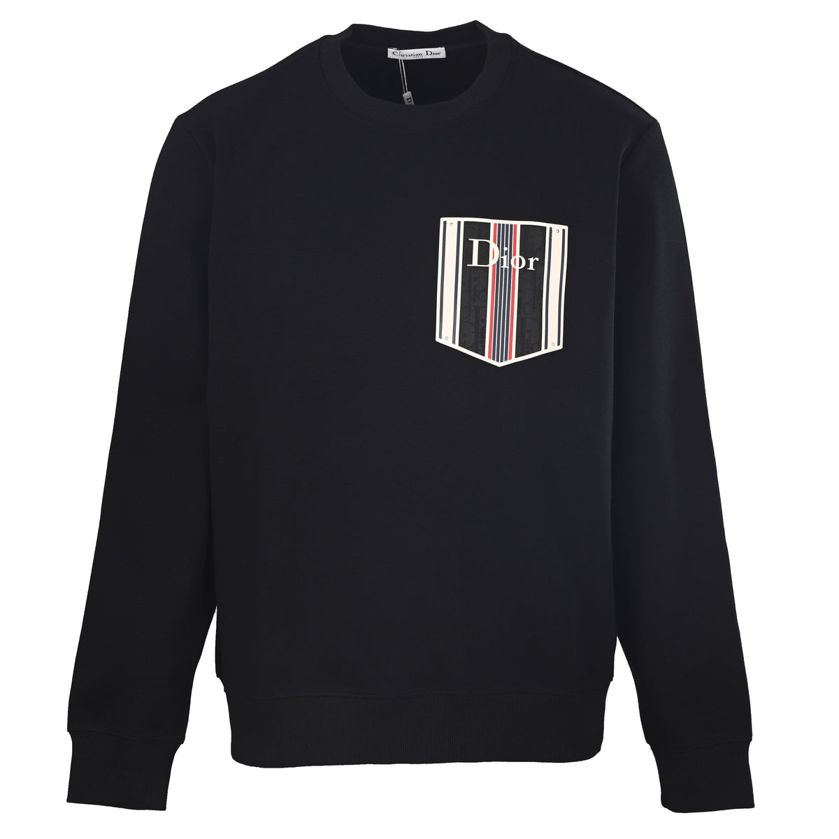 Christian Dior Faux-Pocket Crew Neck Sweatshirt with Monogram and Stripe Detailing
