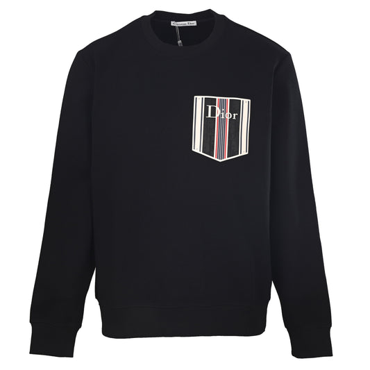 Christian Dior Faux-Pocket Crew Neck Sweatshirt with Monogram and Stripe Detailing