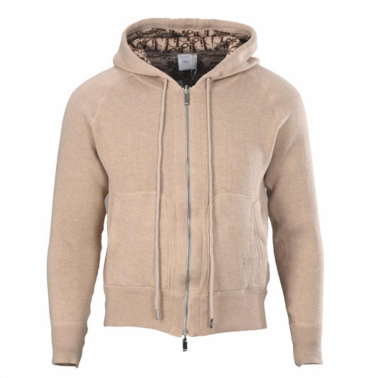 Christian Dior Cashmere Hooded Zip-Up Jacket with Monogram Lining for Casual Layering