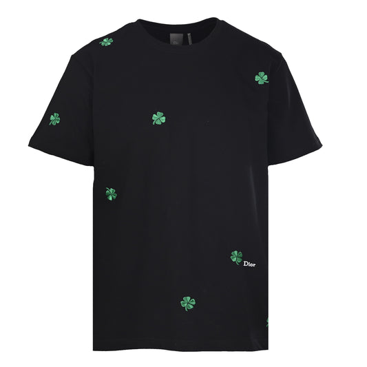 Christian Dior All-Over Four-Leaf Clover Embroidered Short-Sleeve T-Shirt