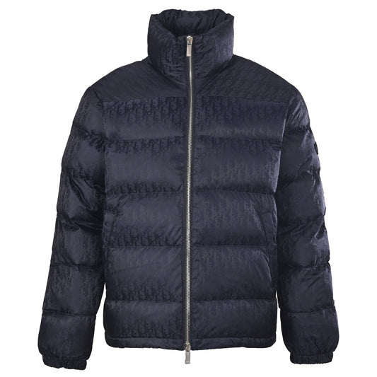 Christian Dior Tonal Monogram Down Jacket with Stand Collar for Winter Layering