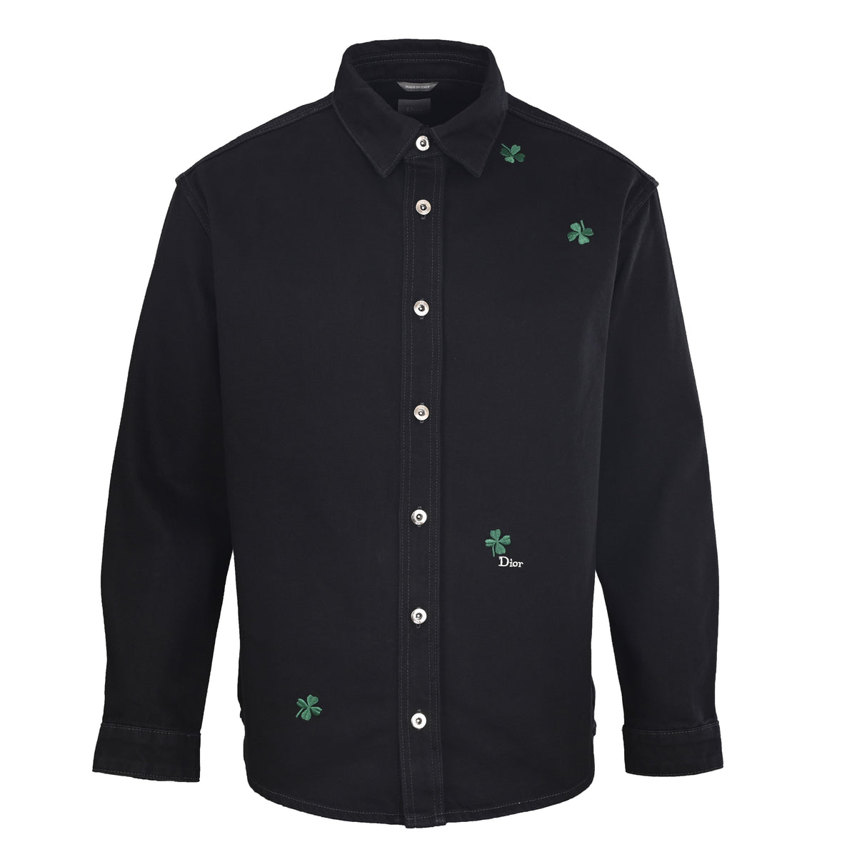Christian Dior Four-Leaf Clover Embroidered Long-Sleeve Overshirt Jacket for Layered Streetwear