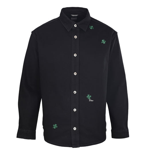 Christian Dior Four-Leaf Clover Embroidered Long-Sleeve Overshirt Jacket for Layered Streetwear