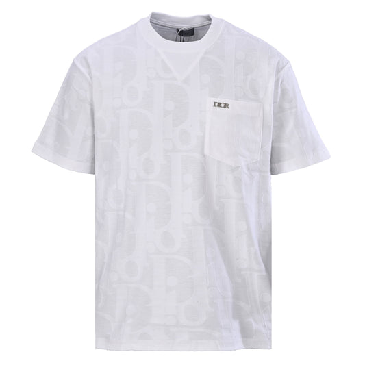 Christian Dior All-Over CD Tonal Embossed Pocket T-Shirt, Short Sleeve Casual Tee