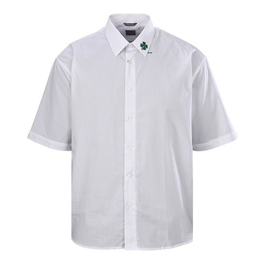 Christian Dior Short-Sleeve Collared Shirt with Four-Leaf Clover Embroidery for Weekend Styling