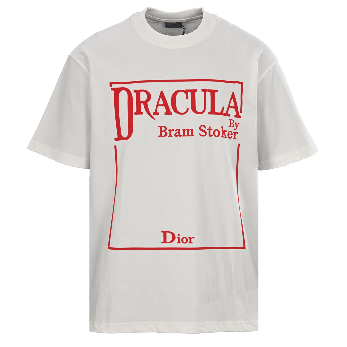 Christian Dior Dracula Book Cover Graphic T-Shirt, Red-Frame Lettering Short Sleeve Tee