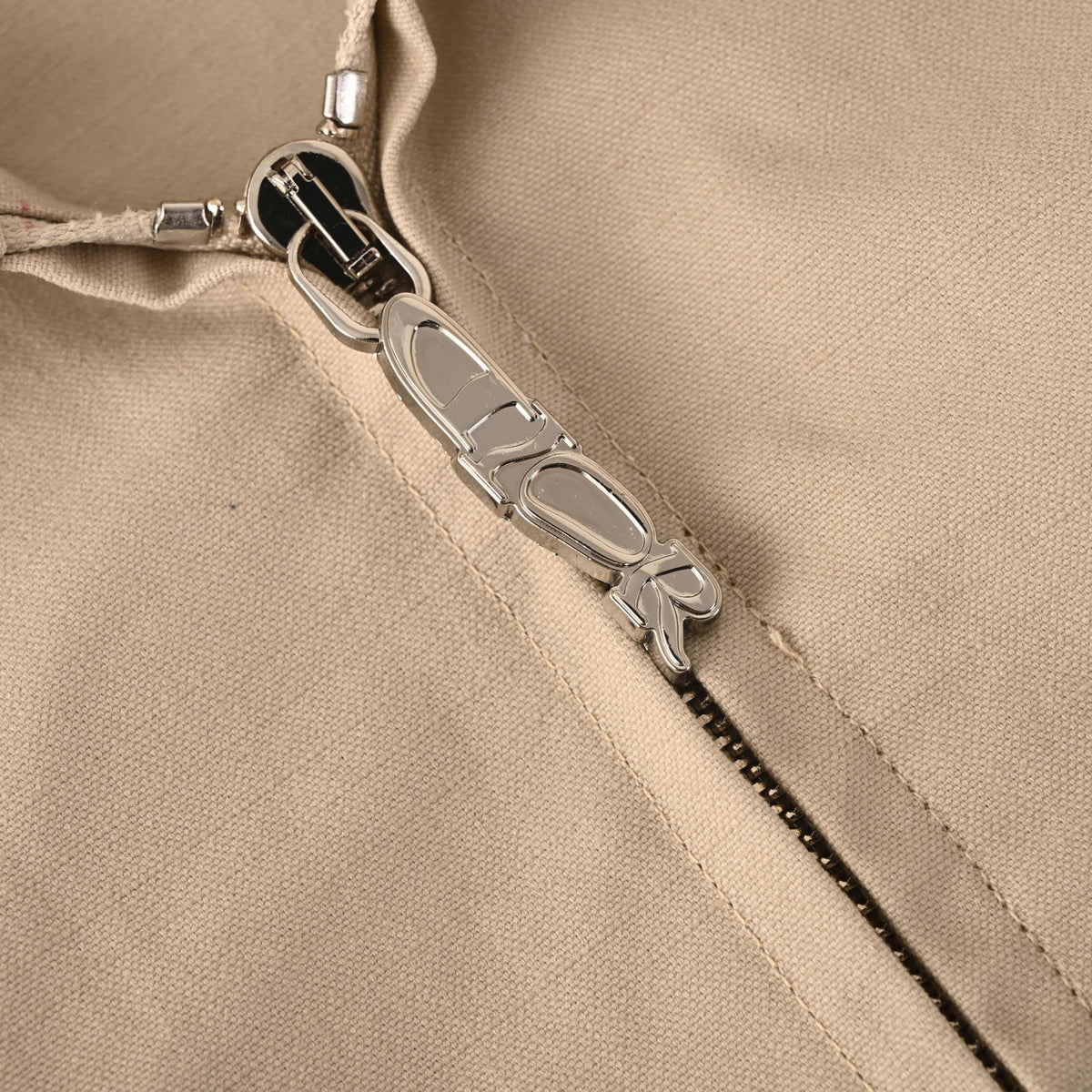 Christian Dior Collaboration Canvas Hooded Zip-Up Jacket, Embroidered Emblem Streetwear Outerwear