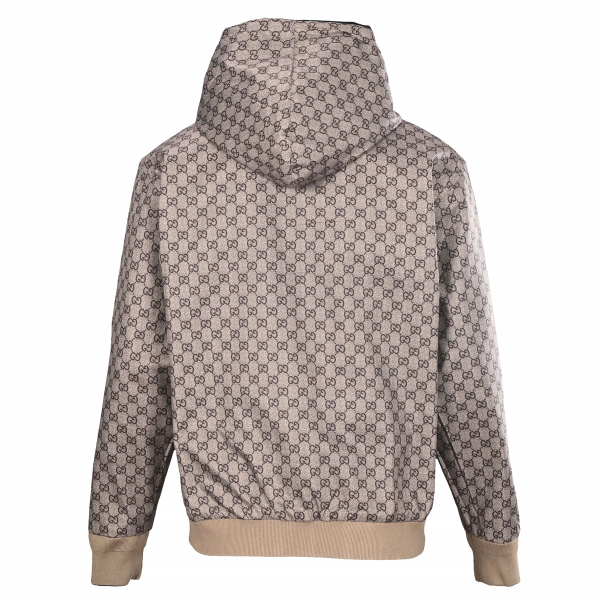 Gucci Black and Beige GG Monogram Reversible Hooded Zip-Up Jacket