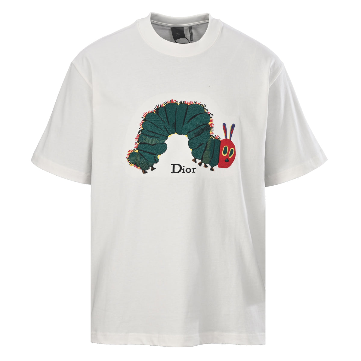 Christian Dior Forest Green Caterpillar Embroidered T-Shirt, Raised Motif Short Sleeve Tee