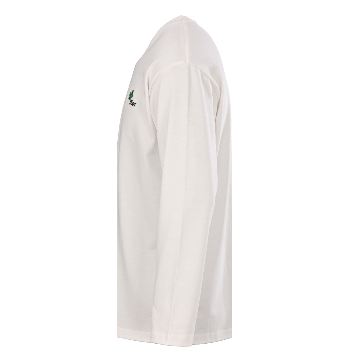 Christian Dior Lettering Long Sleeve T-Shirt with Four-Leaf Clover Embroidery, Casual Statement Tee