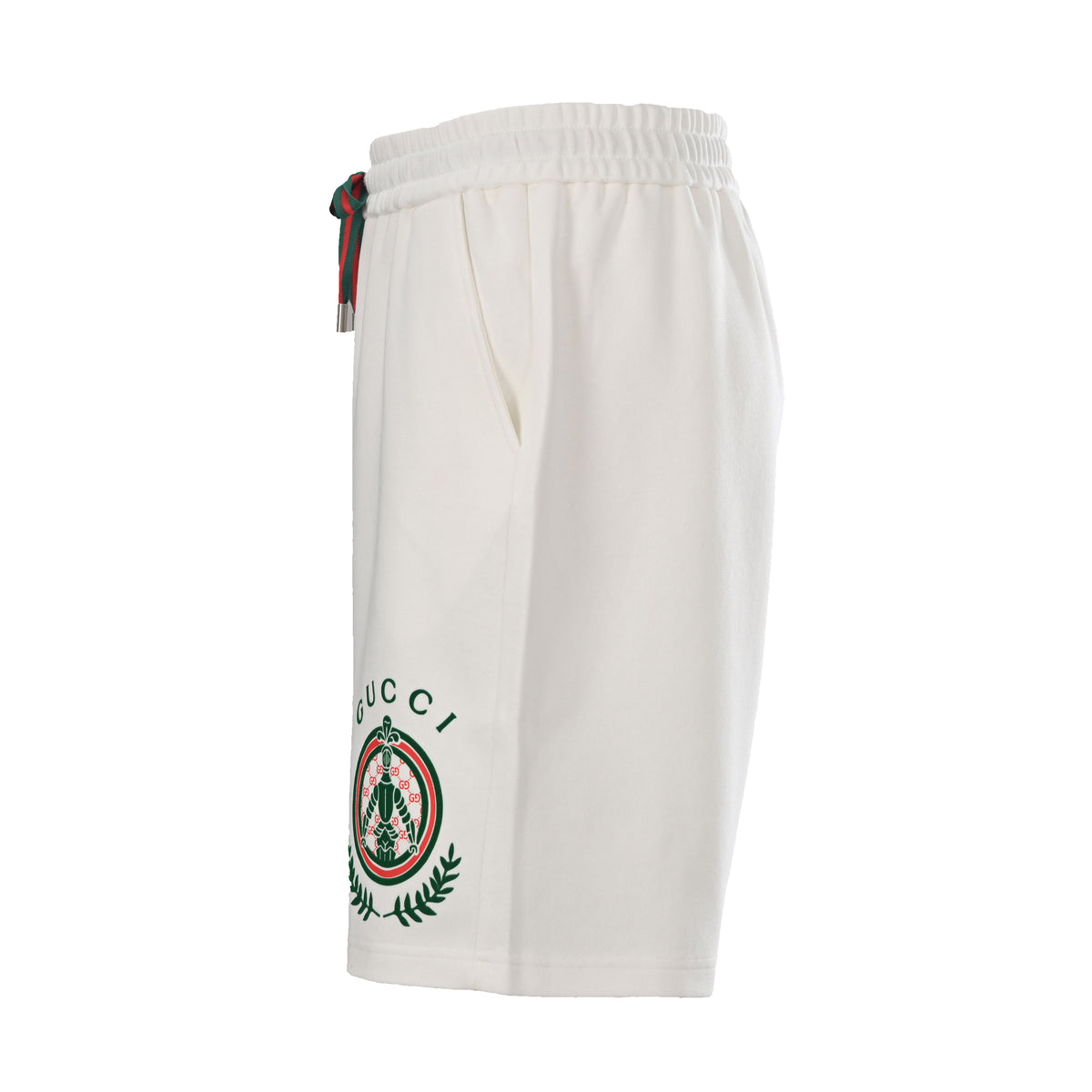 Gucci Ivory Knight Crest Print Cotton Drawstring Shorts