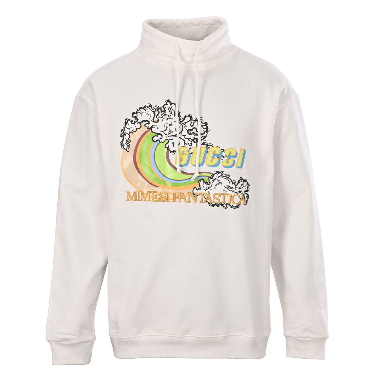Gucci White Wave Graphic Embroidered Logo Cotton Hoodie
