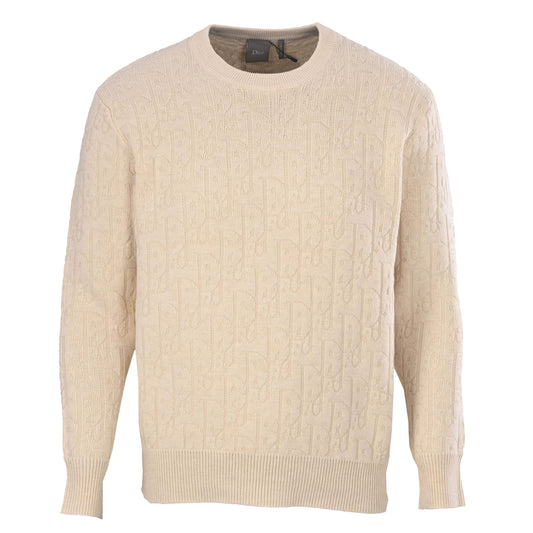 Christian Dior All-Over Jacquard Knit Sweater with Raised Texture and Crewneck Pullover Style