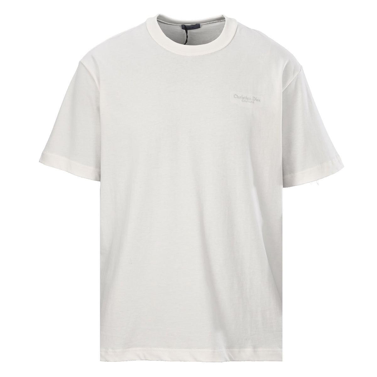Christian Dior Silver-Tone Letter Embroidered Short-Sleeve T-Shirt with Left-Chest Detail for Minimalist Styling