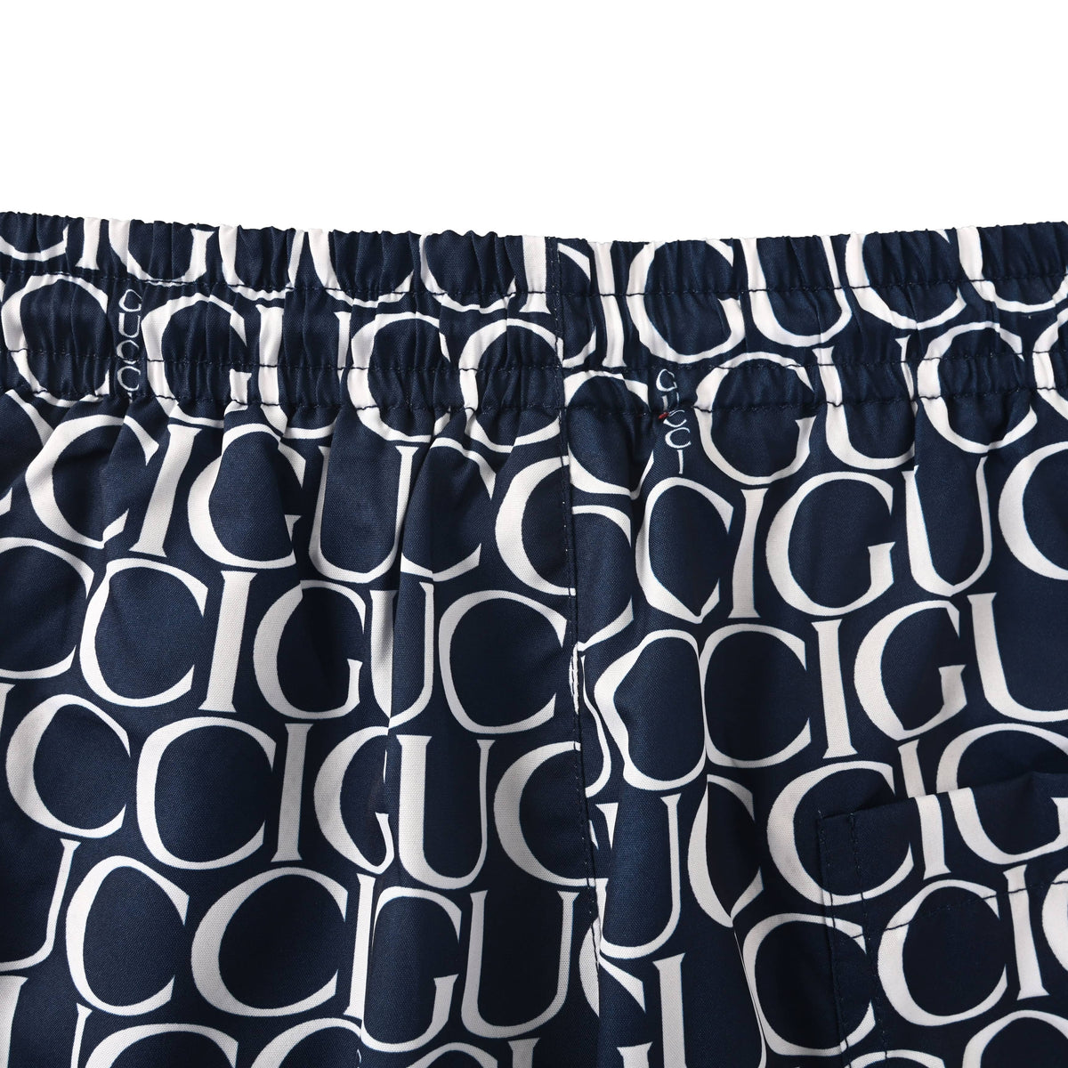 Gucci Navy All-Over Logo Print Drawstring Shorts