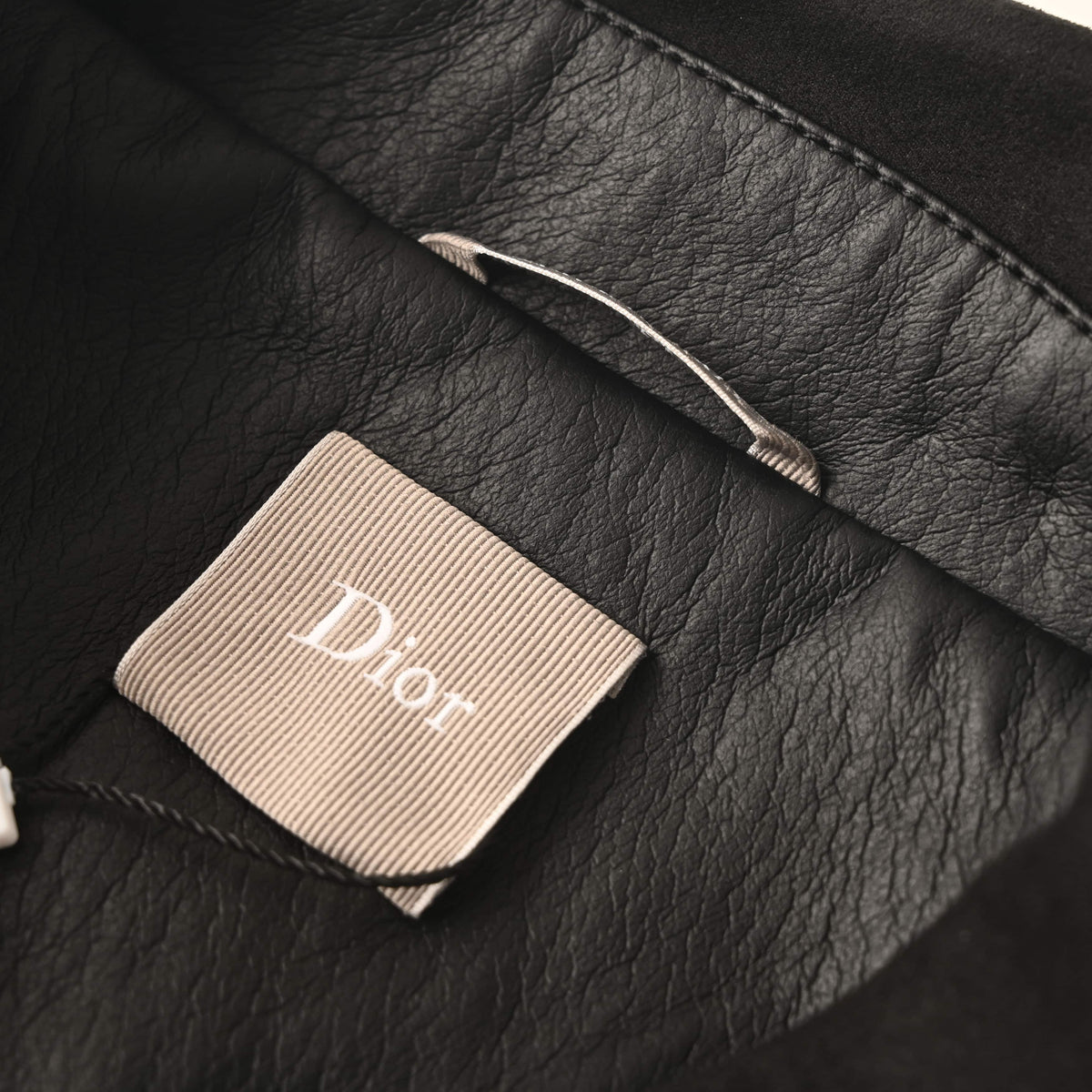 Christian Dior Jacket with Suede Sheepskin Collar and Embossed Lettering Pocket Detail