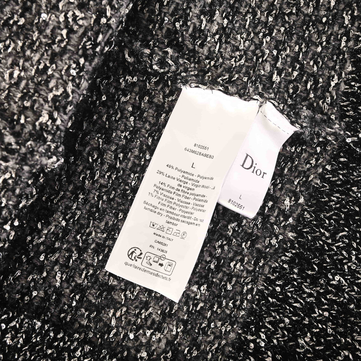 Christian Dior All-Over Sequin Wool Blend Tweed Knit Sweater, Textured Statement Knitwear