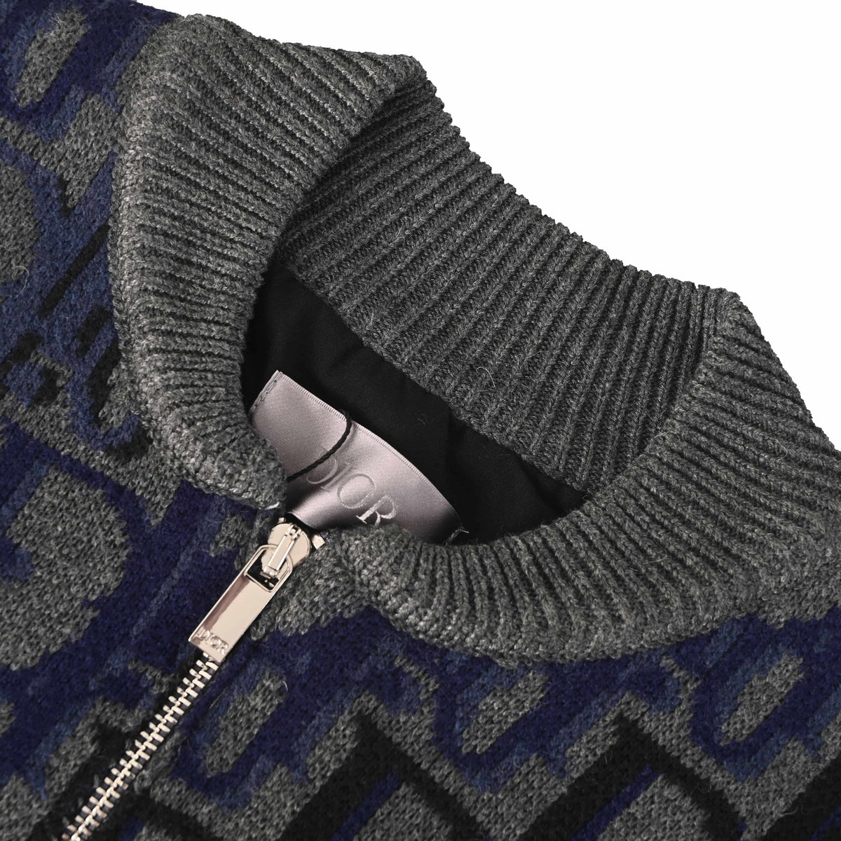 Christian Dior Ombre Monogram Jacquard Cardigan with Round Neck and Full-Zip Front