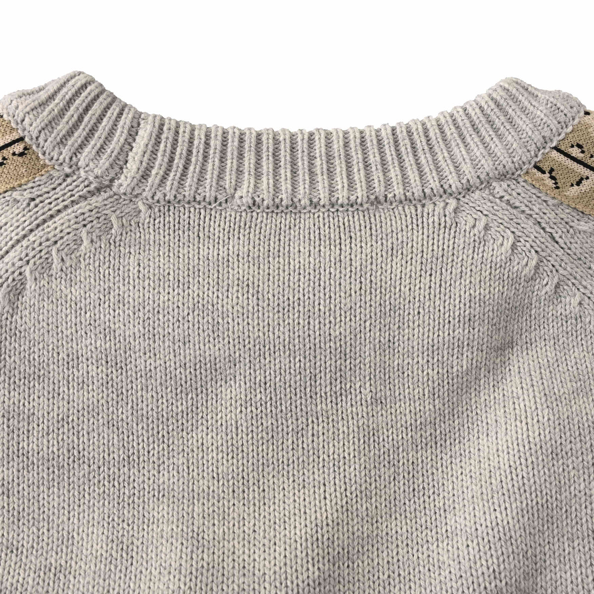 Christian Dior Patterned Knit Pullover with Woven Tape Detail and Classic Crewneck