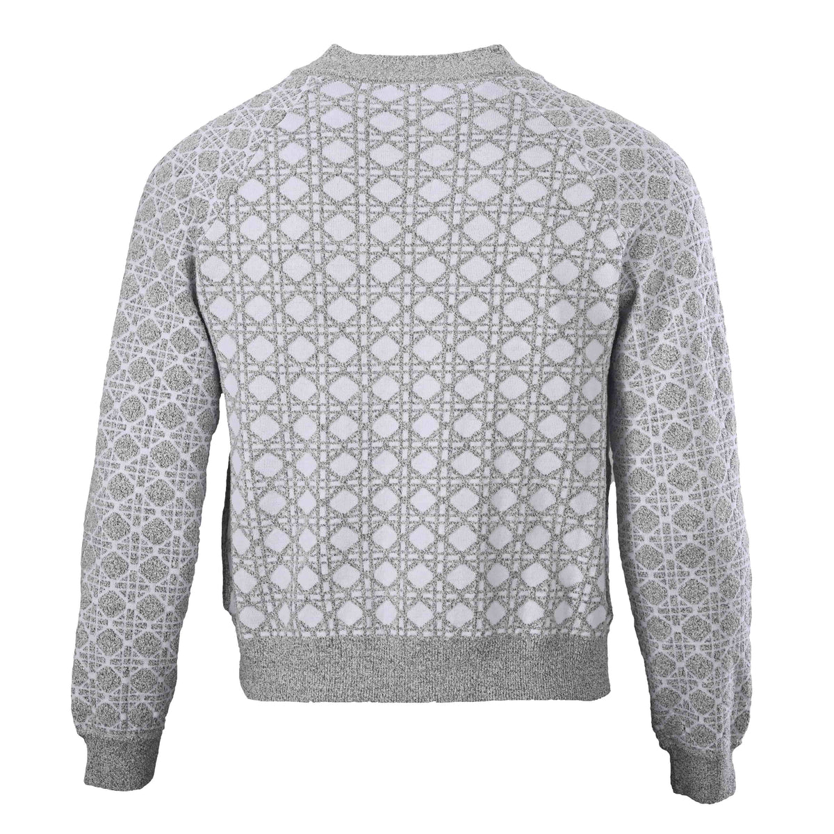 Christian Dior Grey and White Cannage Knit Zip-Up Jacket, Patterned Knitwear for Smart Casual Layering