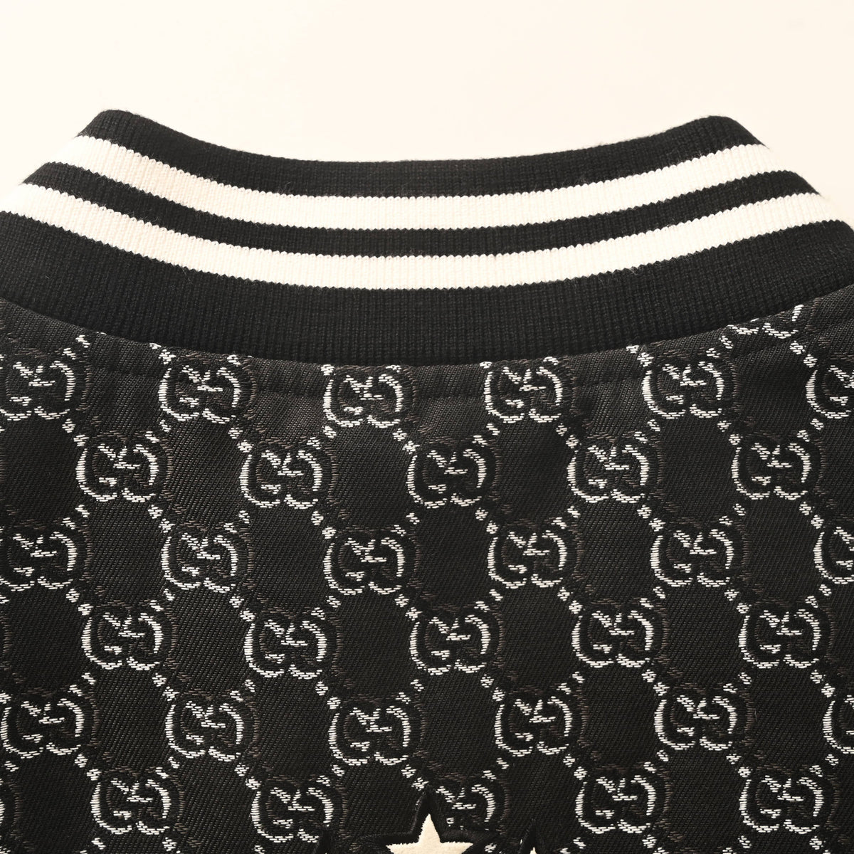 Gucci Monogram Jacquard Varsity Jacket with Embroidered Back Emblem